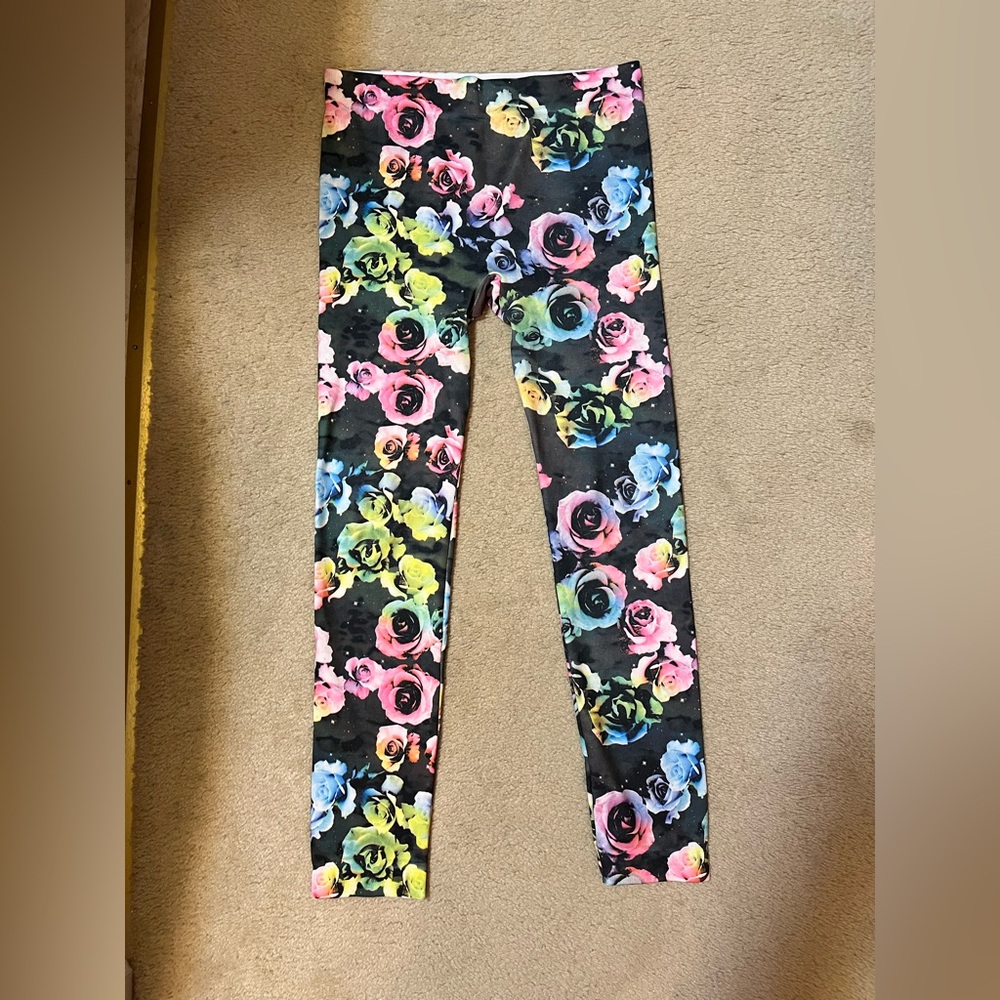 Rainbow 🌈 roses footless tights, size large